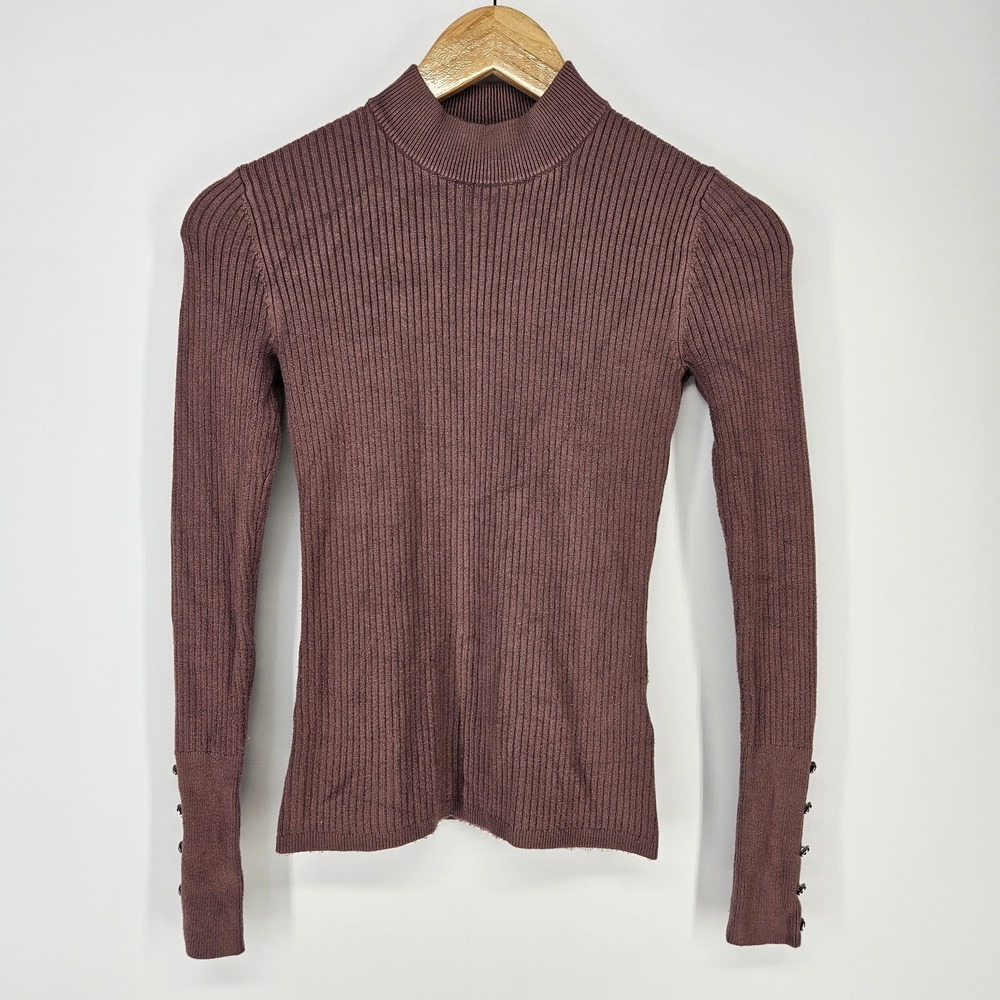 Guess Sweater Women XS Mauve Ribbed Mock Neck Button Long Sleeve Pullover y2k